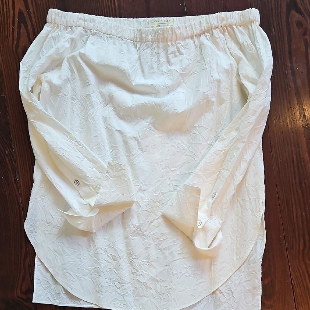 Rag & Bone White Textured Off The Shoulder Blouse With French Cuffs